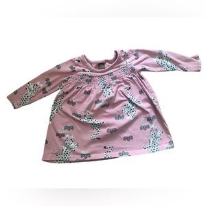 Tea Collection pink smocked dress with long sleeves - leopard design - 9-12m